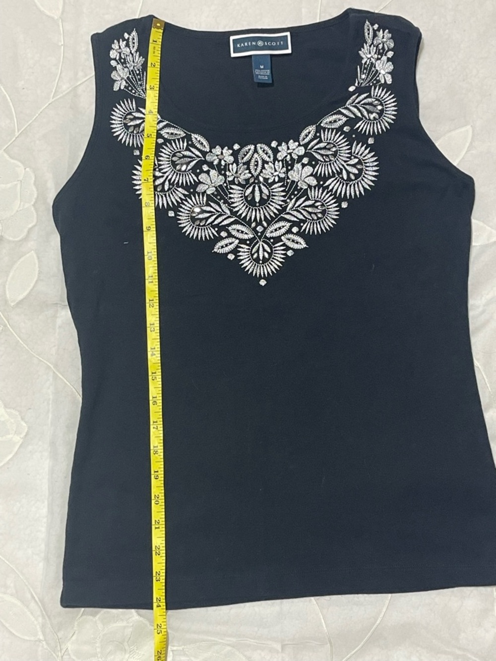 Karen Scott Black Tank with Silver Embroidered Yoke - Picture 7 of 8